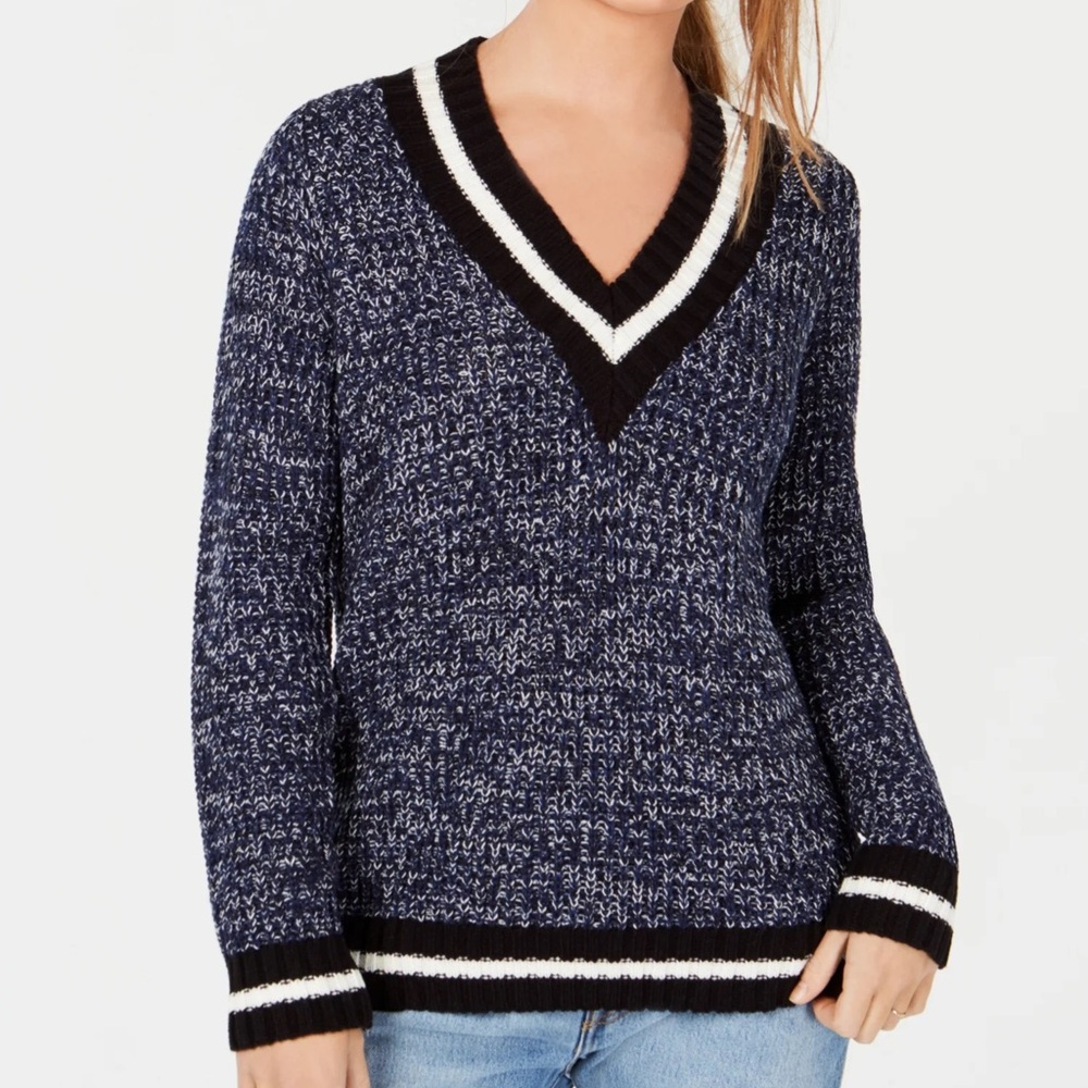 Freshman Stripe Trimmed Marled Sweater Size L